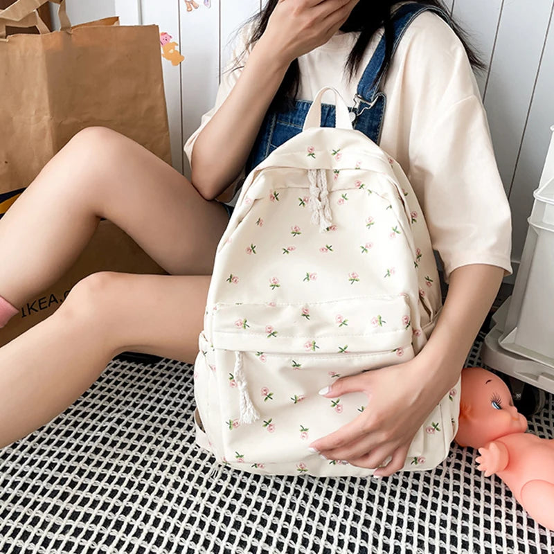 Luxury Floral Nylon School Backpack