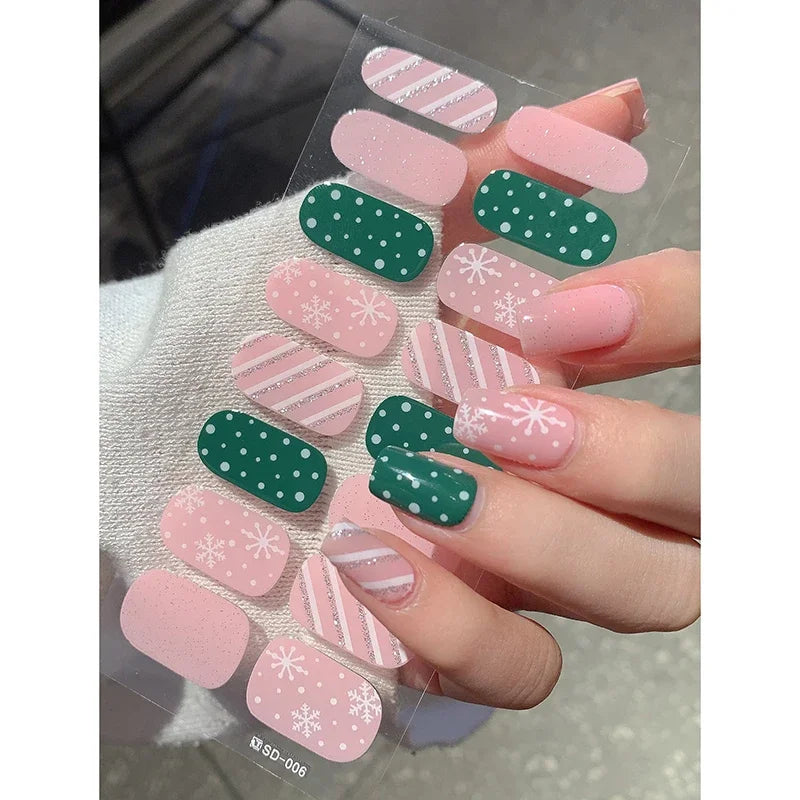 Christmas Snowflake Semi-Cured Gel Nail Wraps - Long-Lasting Holiday Nail Art Decals
