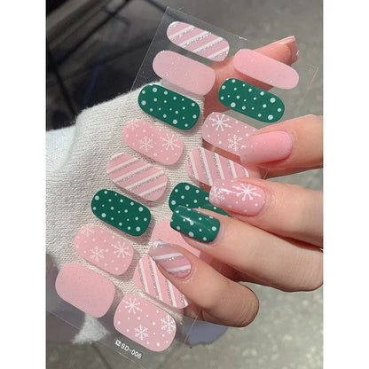 Christmas Snowflake Semi-Cured Gel Nail Wraps - Long-Lasting Holiday Nail Art Decals