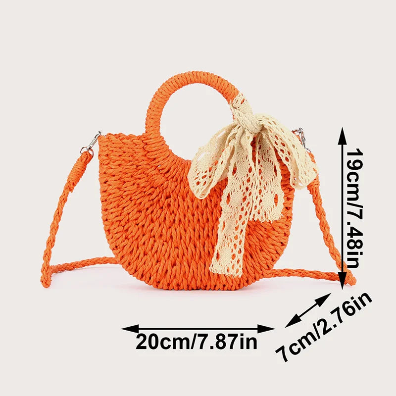 Luxury Lace Bow Straw Bag