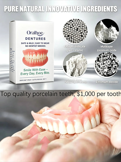 Adjustable Cosmetic Dentures Set - Natural Looking Fake Teeth for Instant Smile