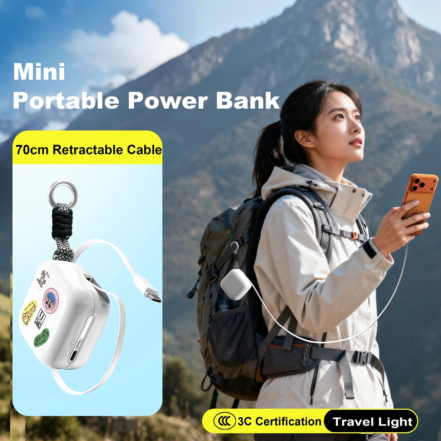 40W Fast Charging 10000mAh Power Bank with Built-in Retractable Cable