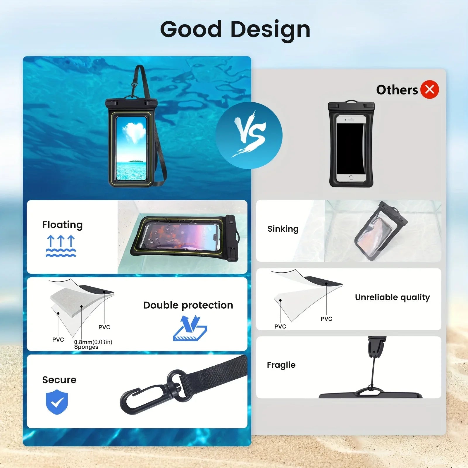 IP68 Floating Waterproof Phone Pouch for Swimming & Beach (Fits up to 6.8") - 11