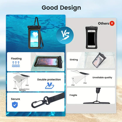 IP68 Floating Waterproof Phone Pouch for Swimming & Beach (Fits up to 6.8")