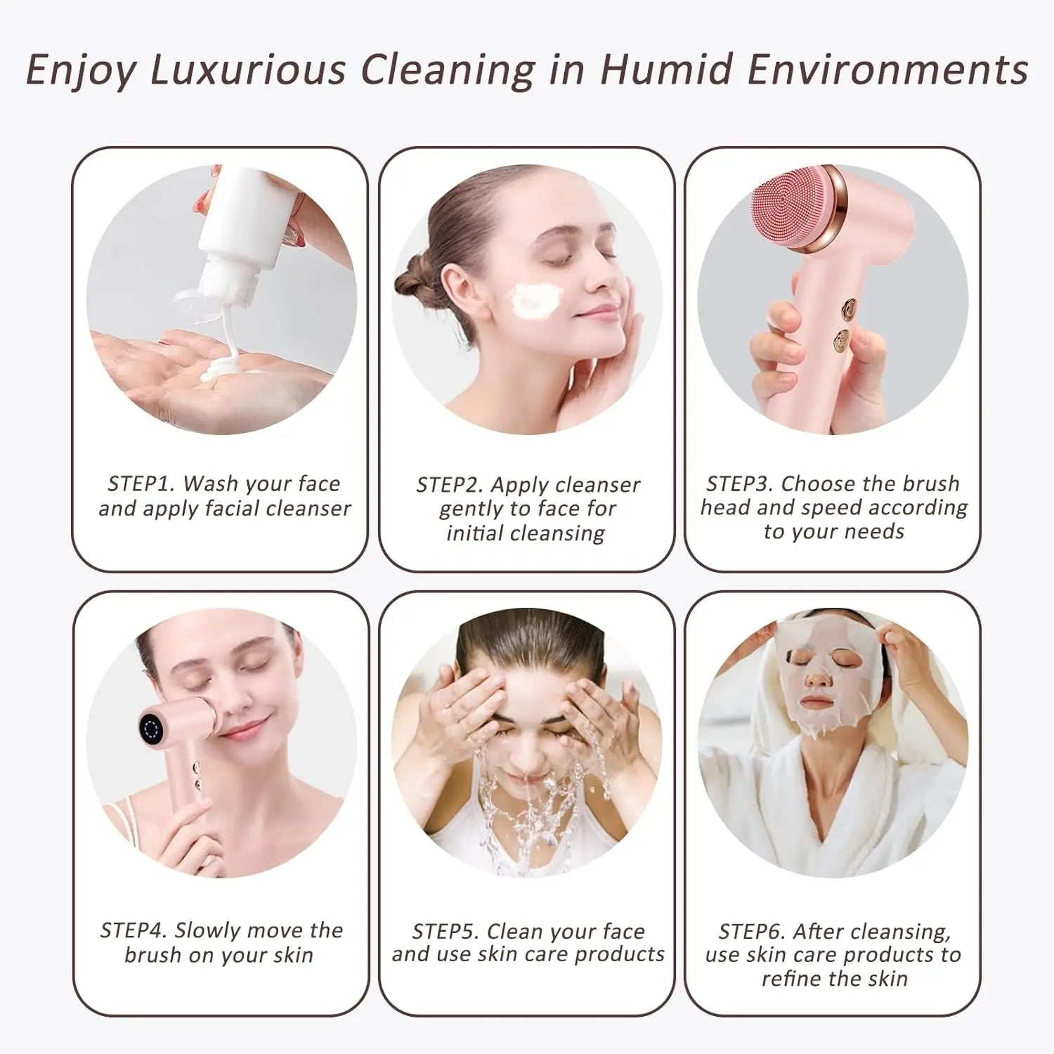 4-in-1 Waterproof Electric Facial Cleansing Brush & Exfoliating Massage Device - 6