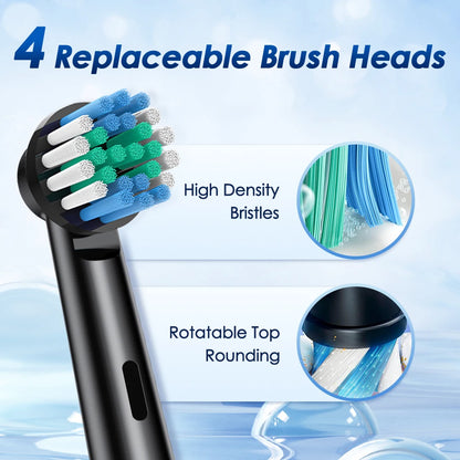 3D Rotating Rechargeable Electric Toothbrush with 5 Cleaning Modes and Smart Timer
