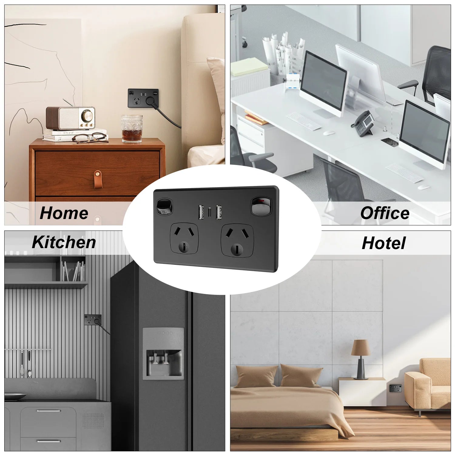 Australian Standard Dual Wall Socket with USB Ports & 2-Gang Switch - 11