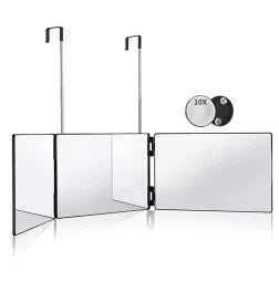 360 Trifold Makeup & Hair Cutting Mirror with Telescoping Hooks