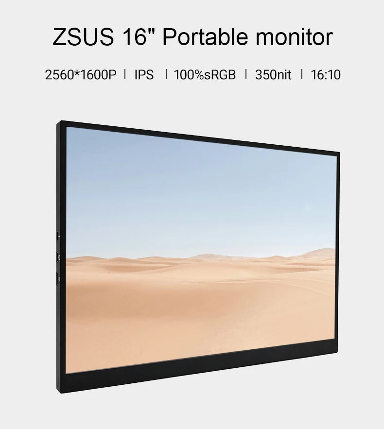 16" 2K Portable Monitor, 2560x1600 IPS HDR Display for Laptop & Gaming - 7
