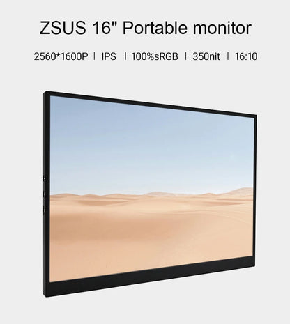 16" 2K Portable Monitor, 2560x1600 IPS HDR Display for Laptop & Gaming