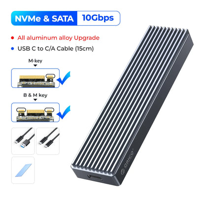 ORICO M.2 NVMe SATA SSD Enclosure - 10Gbps Portable External Drive Case
