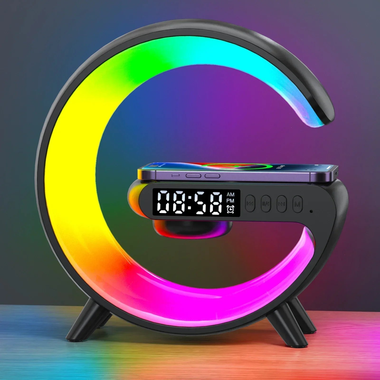 Multifunction 15W Wireless Charger, Bluetooth Speaker & RGB Alarm Clock - 15