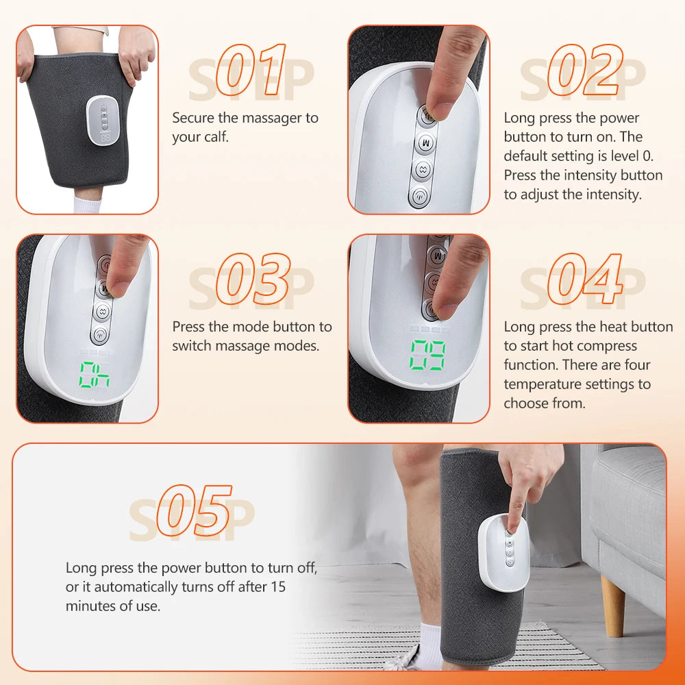 Cordless Air Compression Leg Massager with Heat for Calf Pain Relief