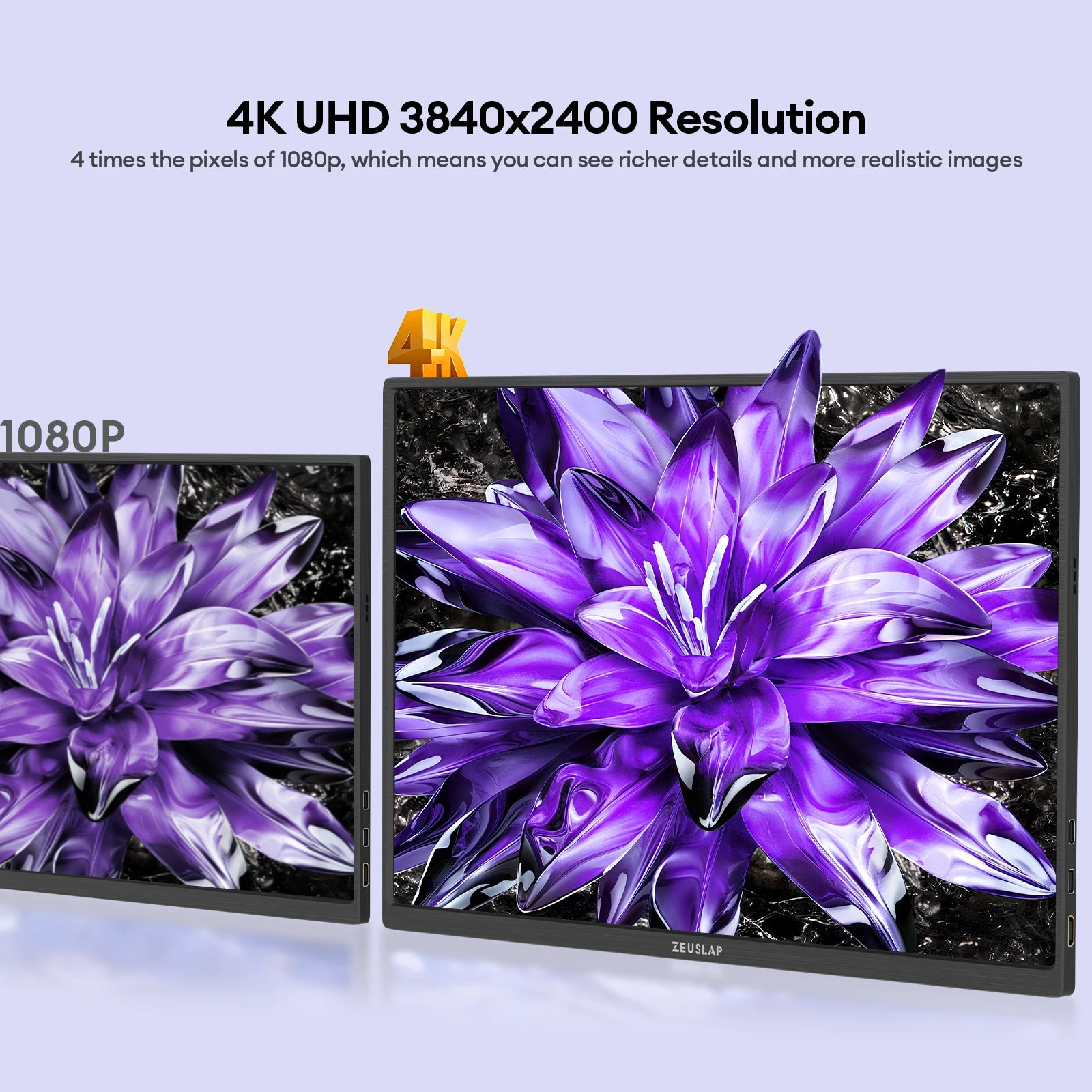 16" 4K Portable Monitor - 3840x2400 IPS HDR10 Display for Laptop & Gaming - 2