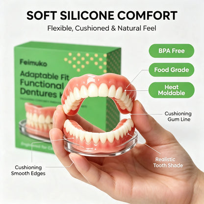 Comfort Fit Silicone Snap-On Dentures – Realistic Upper & Lower Set