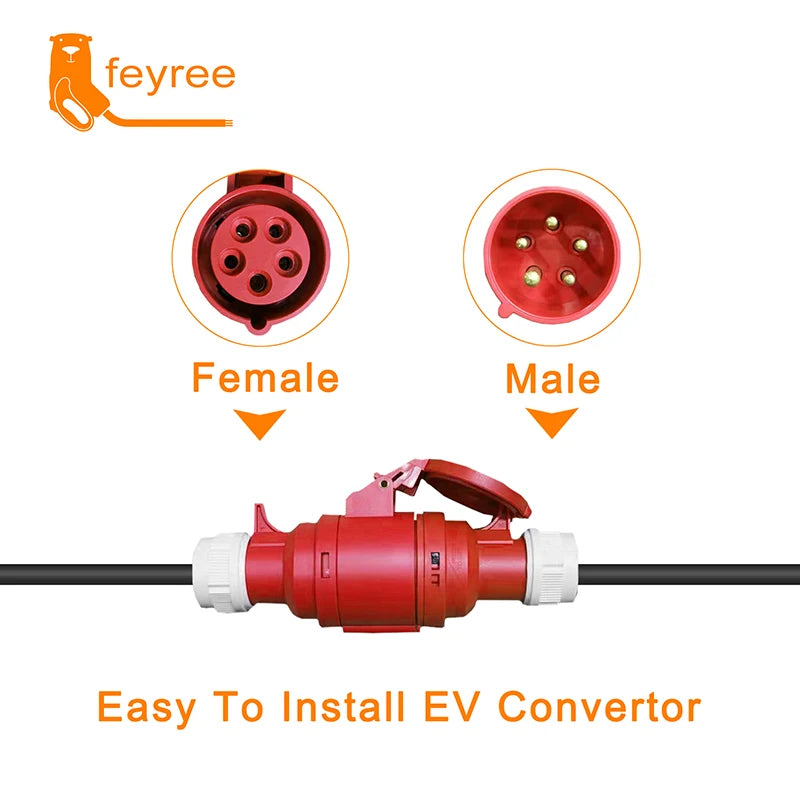EV Charging Adapter: Schuko Plug to 5-Pin CEE Red Socket (16A 3.5KW)