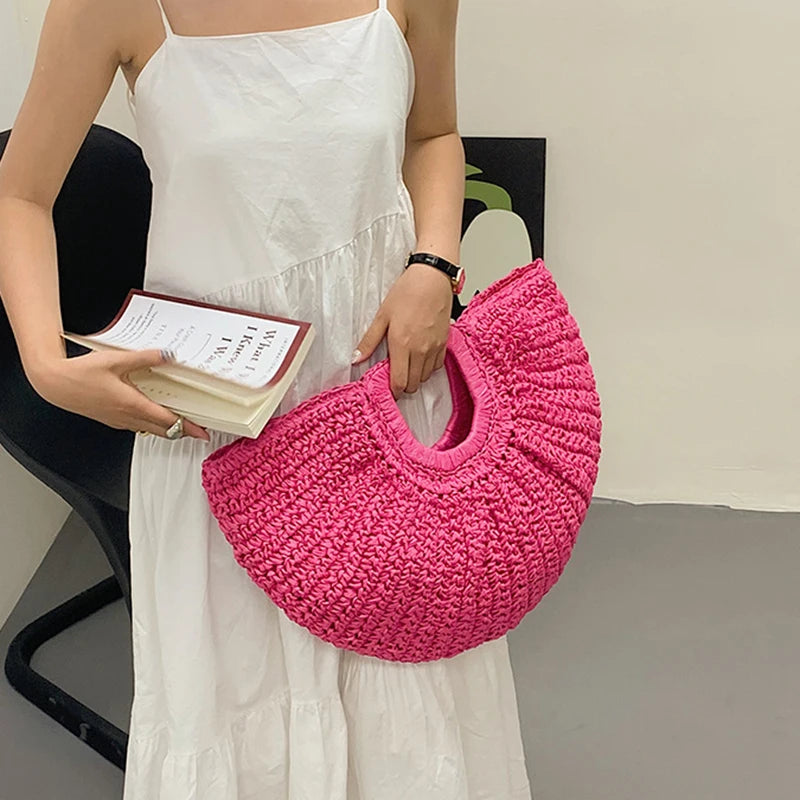 Luxury Half-Moon Straw Tote
