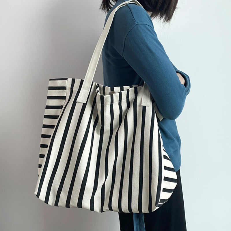 Luxury Striped Canvas Beach Tote
