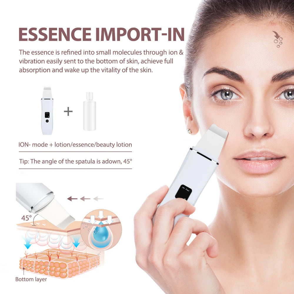 Ultrasonic Facial Skin Scrubber - Deep Pore Cleansing & Lifting Spatula Device - 9