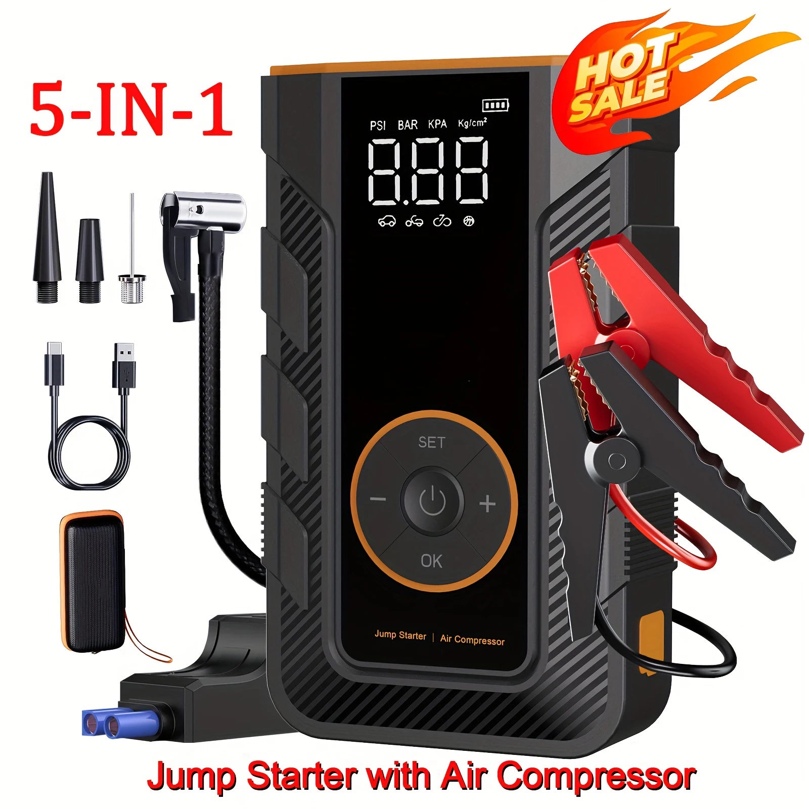 4-in-1 Portable Car Jump Starter with Tire Inflator & Power Bank - 19