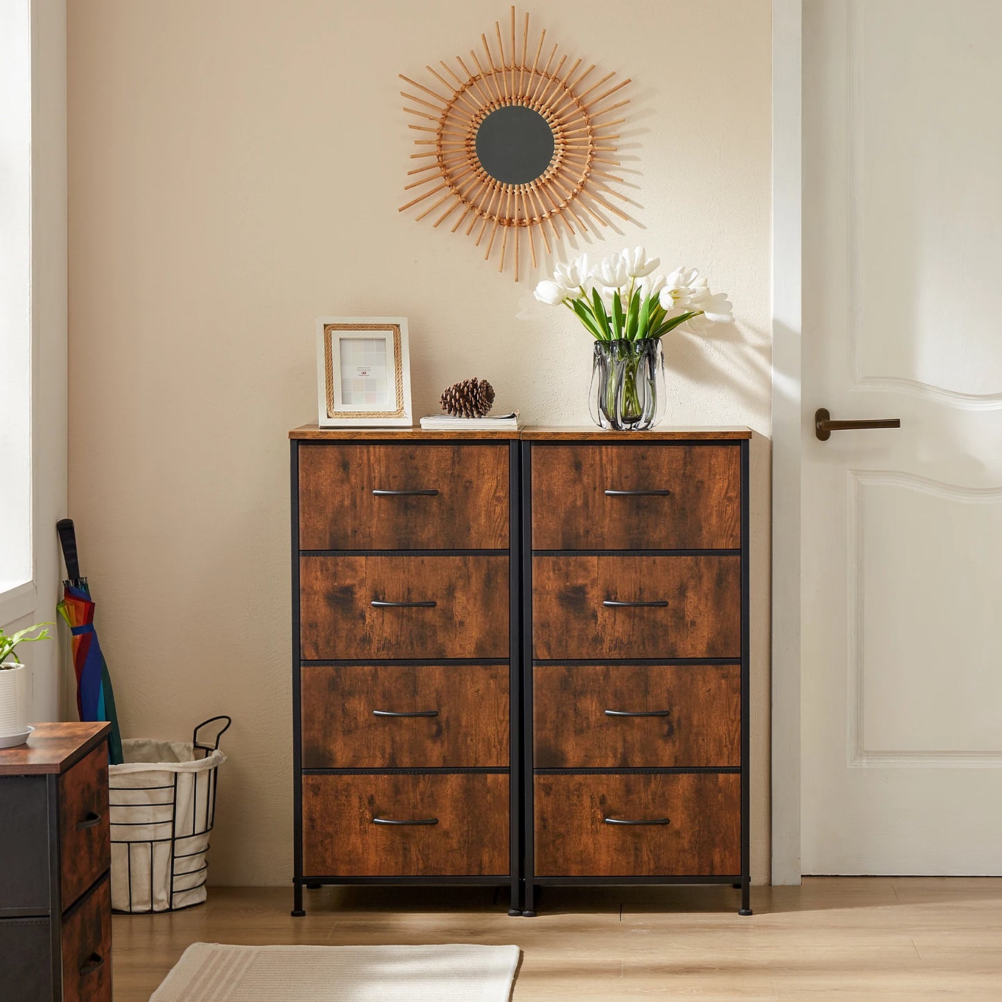 4-Drawer Bedroom Dresser & Nightstand with Sturdy Metal Frame