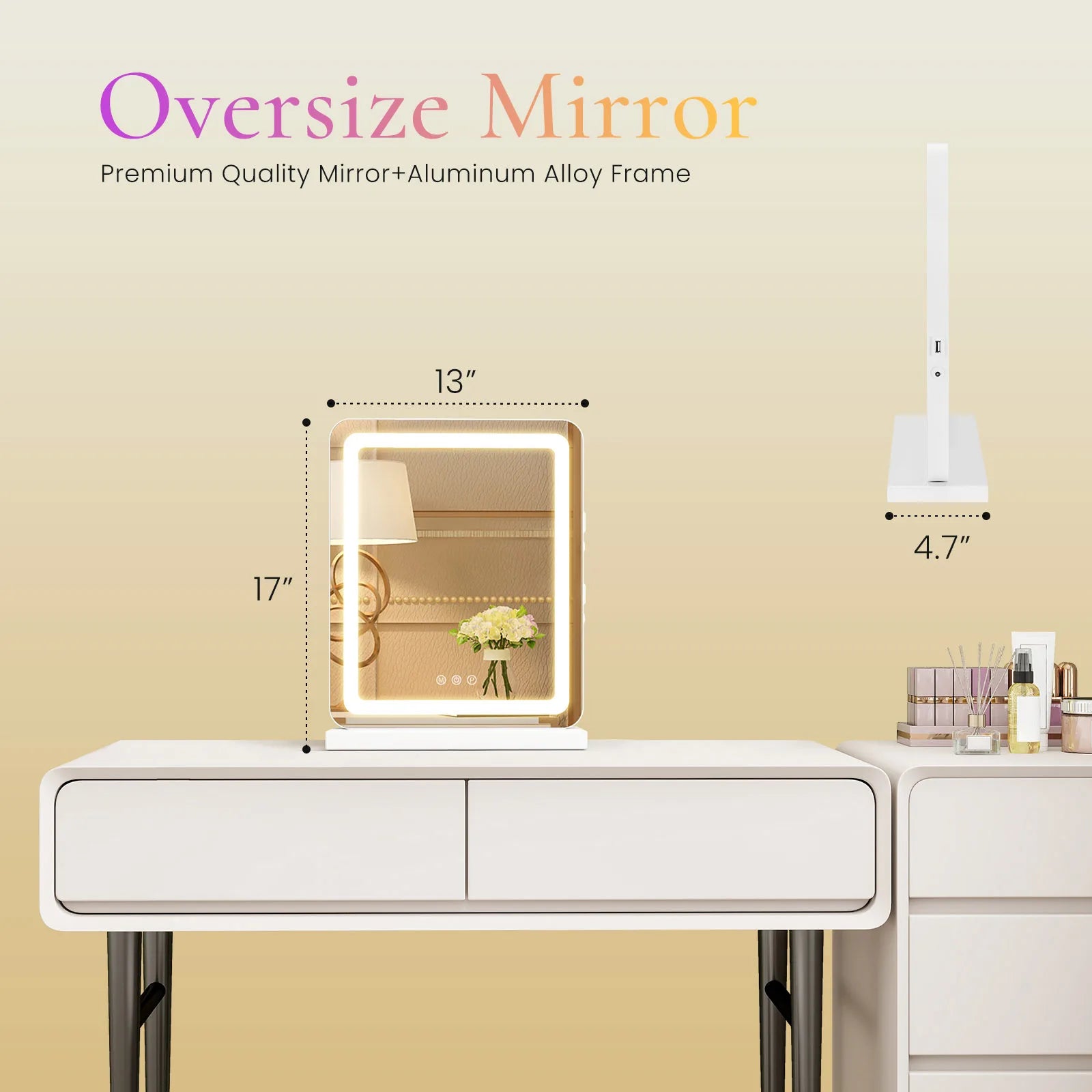 LED Vanity Mirror with Lights - Adjustable 3-Color Dimmable Makeup Mirror - 12