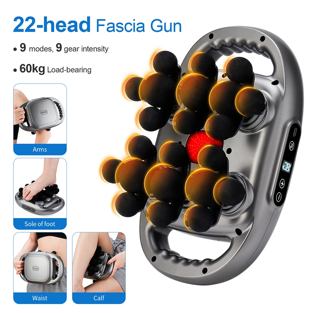 22-Head Fascia Massage Gun - Deep Tissue Body Massager