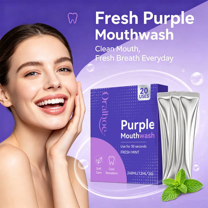 Purple Mint Mouthwash Single-Use Travel Sachets for Fresh Breath & Oral Care