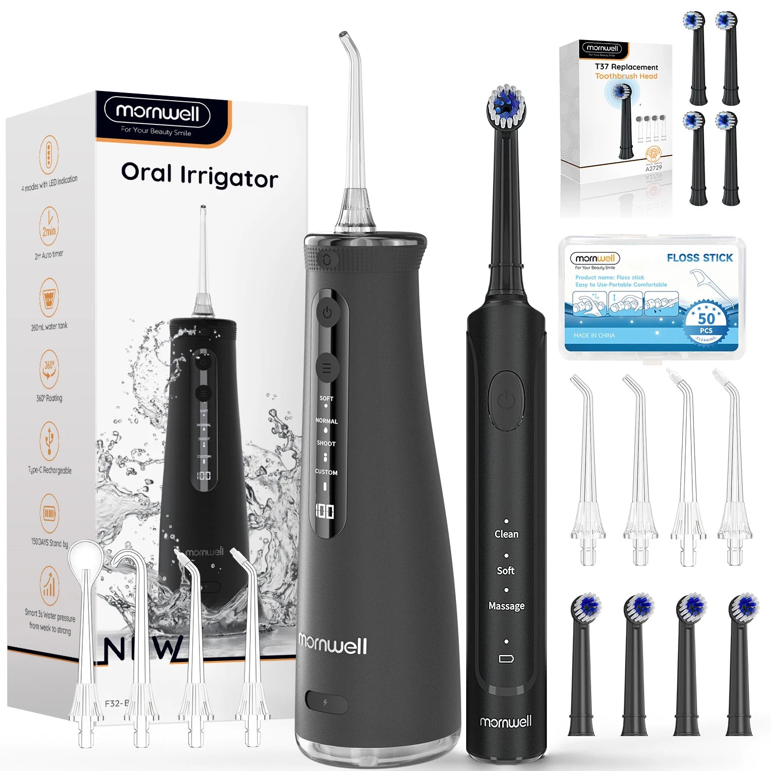 2-in-1 Electric Toothbrush and Water Flosser Combo with 4 Replaceable Heads - 19