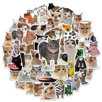 Funny Cat Meme Sticker Pack - 100 Pcs Waterproof Decals for DIY Projects