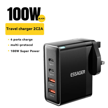 100W GaN Fast Charger - 4-Port USB-C Desktop Power Adapter for Laptop & Phone