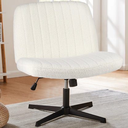 Wide Armless Cross-Legged Office Chair - Adjustable Swivel Vanity Desk Chair
