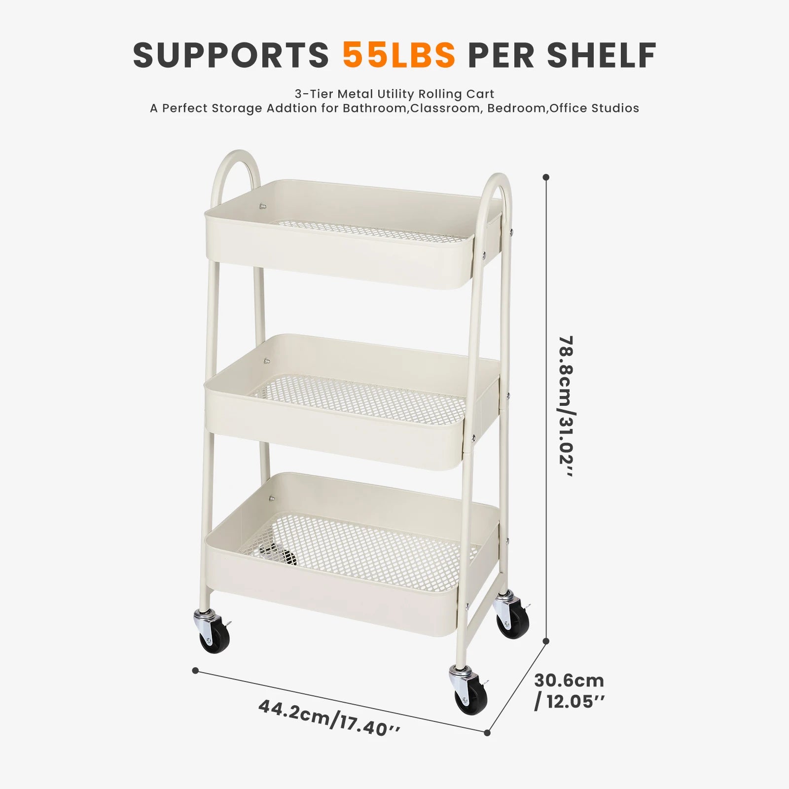 3-Tier Rolling Storage Utility Cart with Lockable Wheels for Home - 12