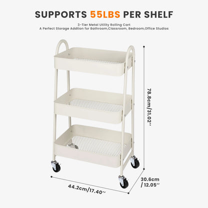3-Tier Rolling Storage Utility Cart with Lockable Wheels for Home
