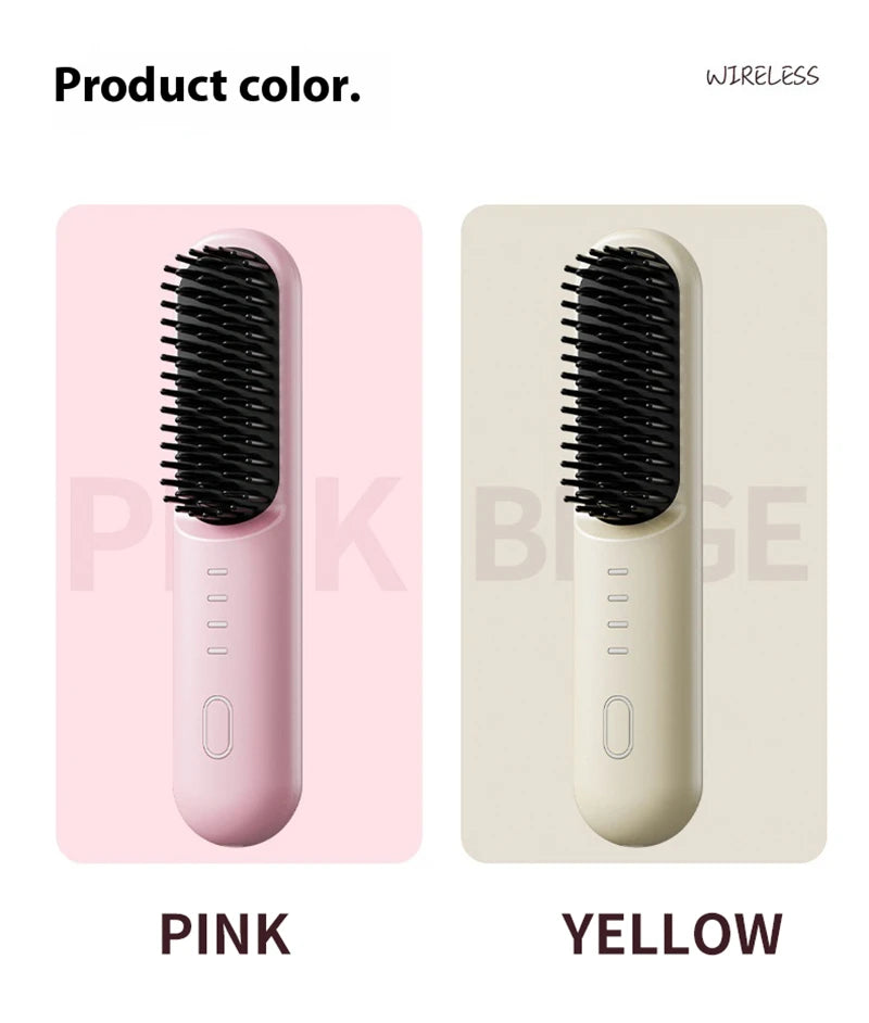 Fast Heating Cordless Hair Straightening Brush - Anti-Frizz Ionic Styling Comb