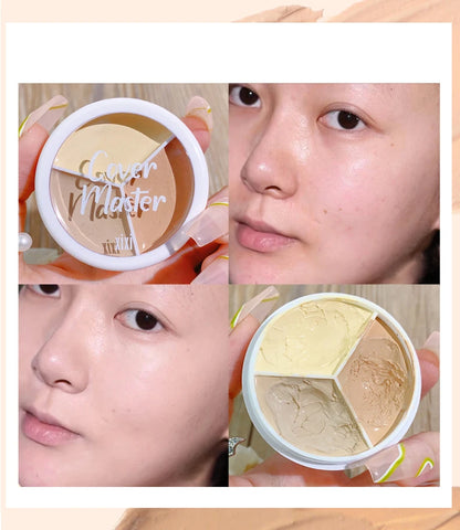 3-Color Cream Concealer Palette for Flawless Skin & Dark Circles