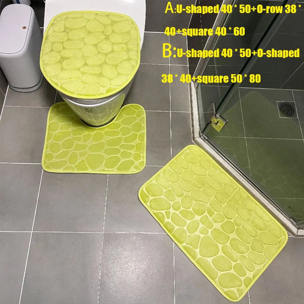 3-Piece Cobblestone Bath Mat Set - Non-Slip & Absorbent - 26