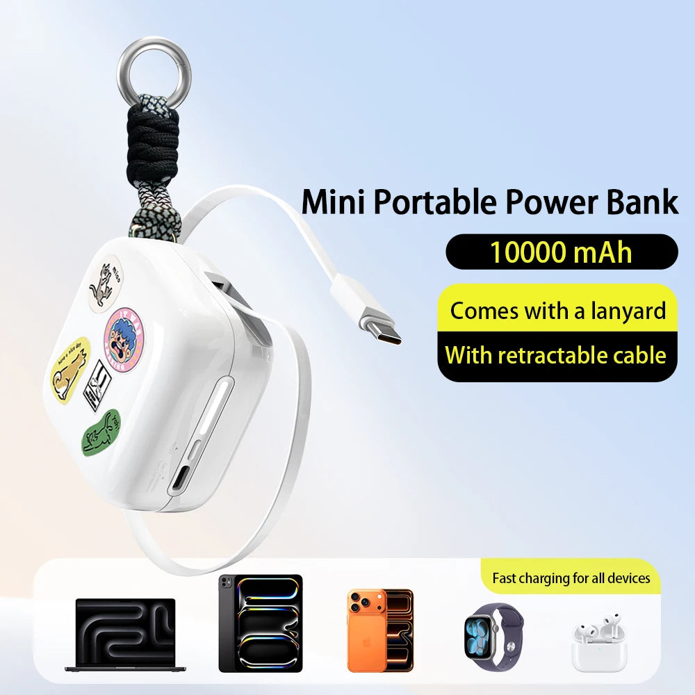 40W Fast Charging 10000mAh Power Bank with Built-in Retractable Cable