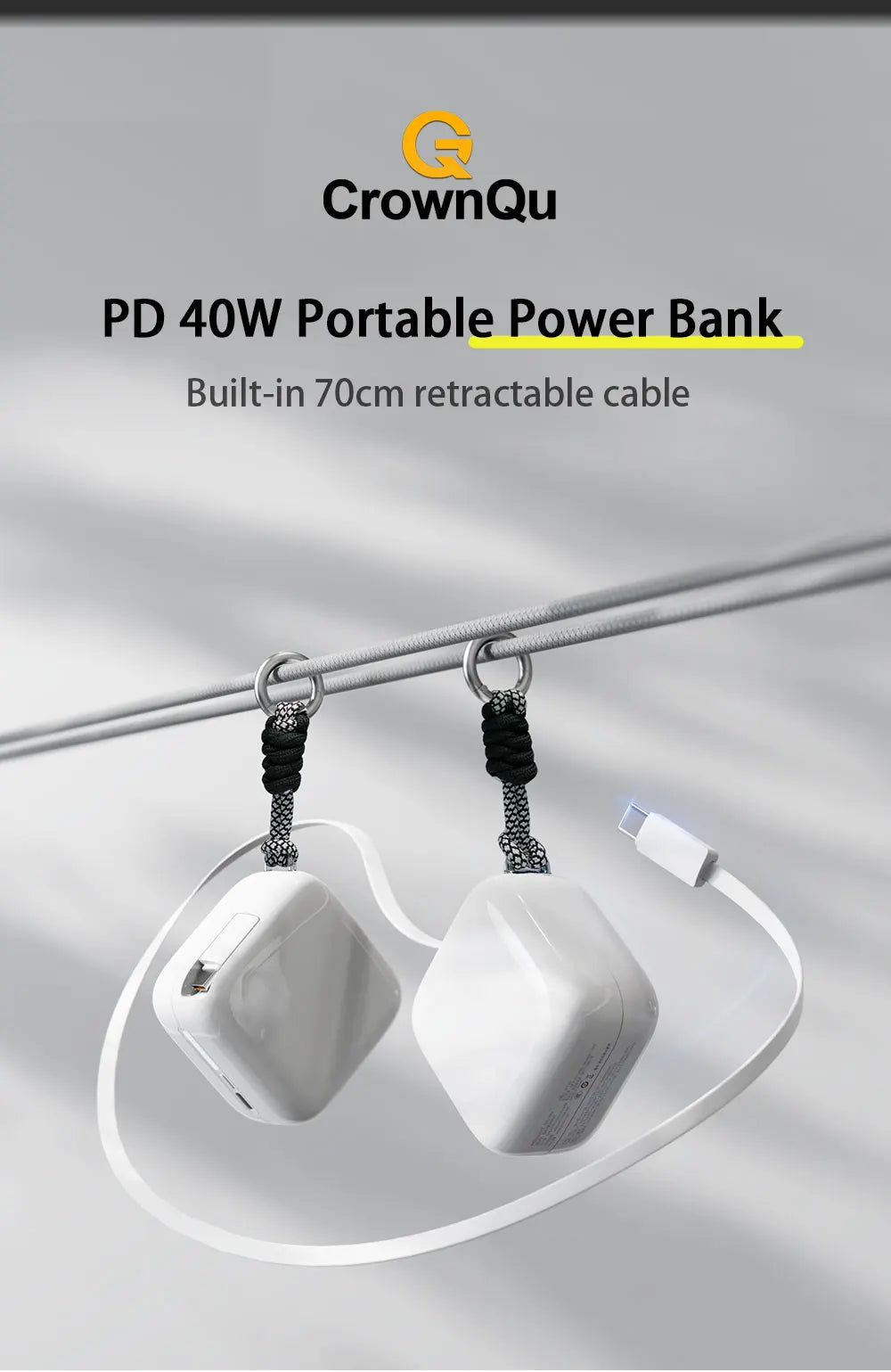 40W Fast Charging 10000mAh Power Bank with Built-in Retractable Cable - 7