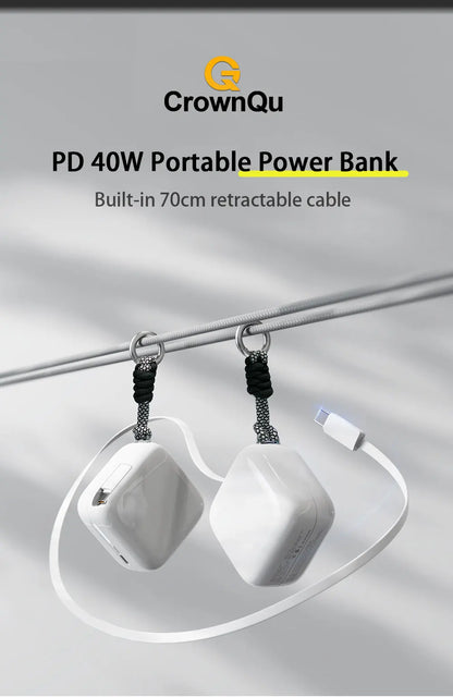 40W Fast Charging 10000mAh Power Bank with Built-in Retractable Cable