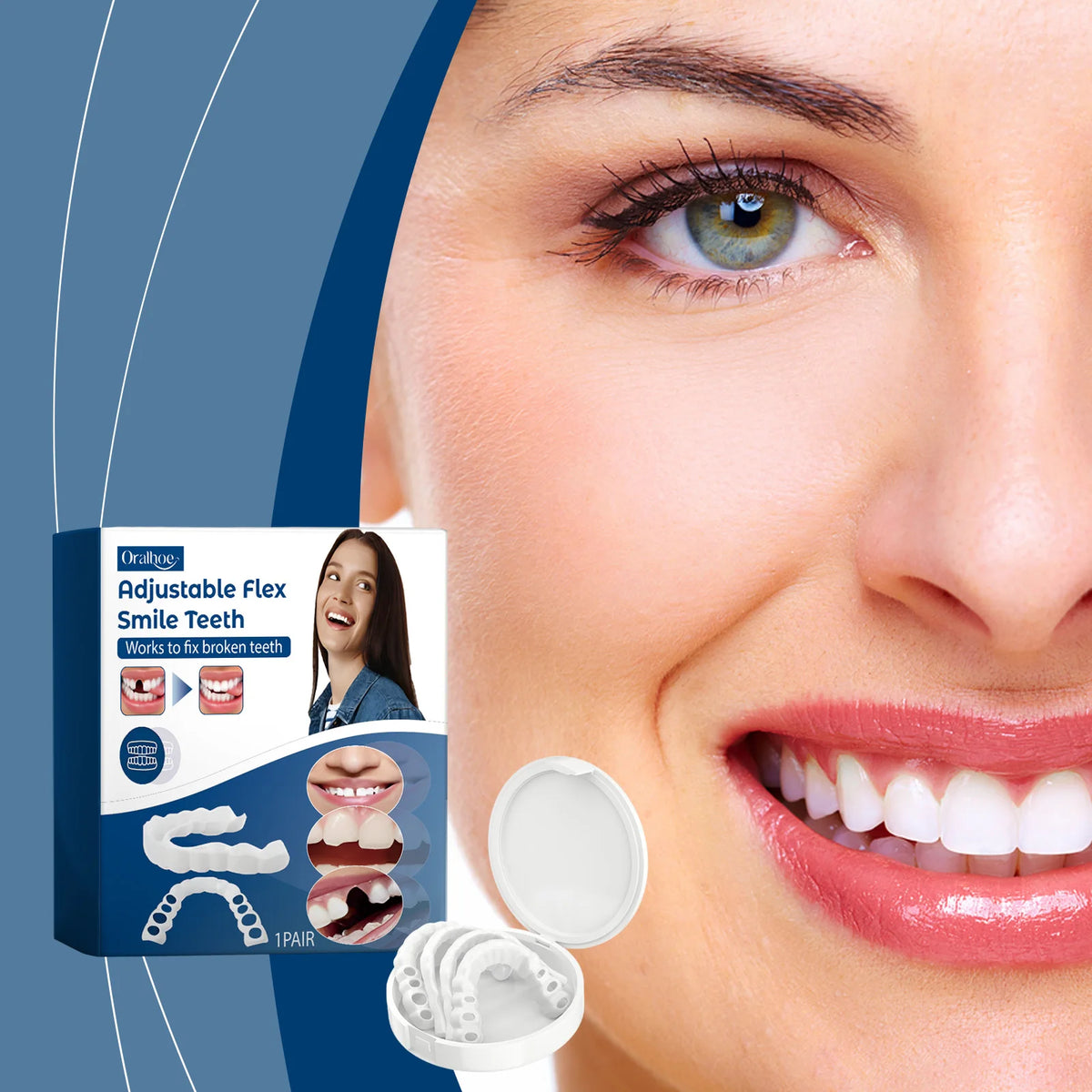 Snap-On Adjustable Smile Veneers for Instant Teeth Coverage and Whitening