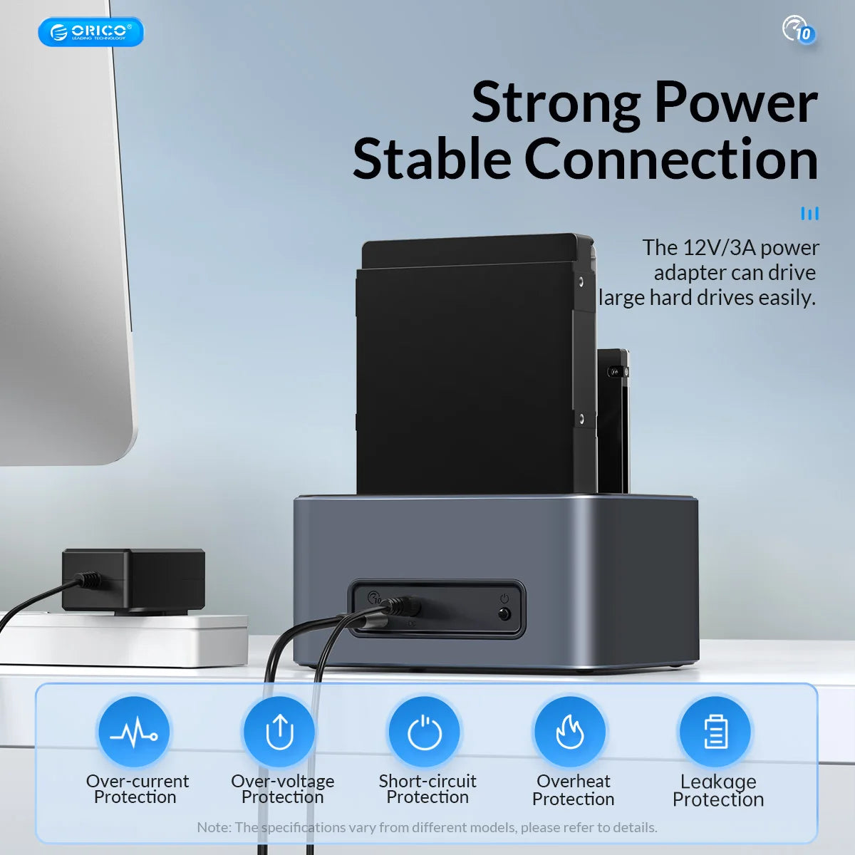 ORICO Dual-Bay Hard Drive Docking Station, 10Gbps Type-C for 2.5/3.5" HDD/SSD - 5