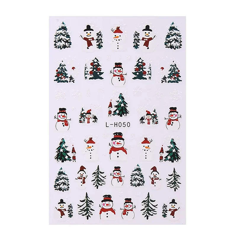 3D Christmas Nail Art Stickers - Festive Snowman & Snowflake Manicure Decals - 13