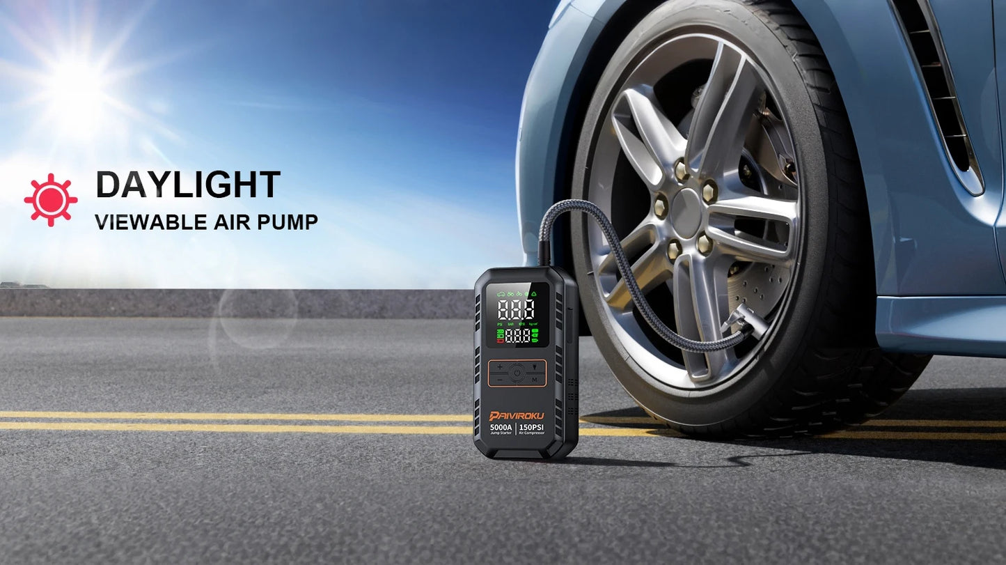 4-in-1 Portable Car Jump Starter with Tire Inflator & 150PSI Air Compressor