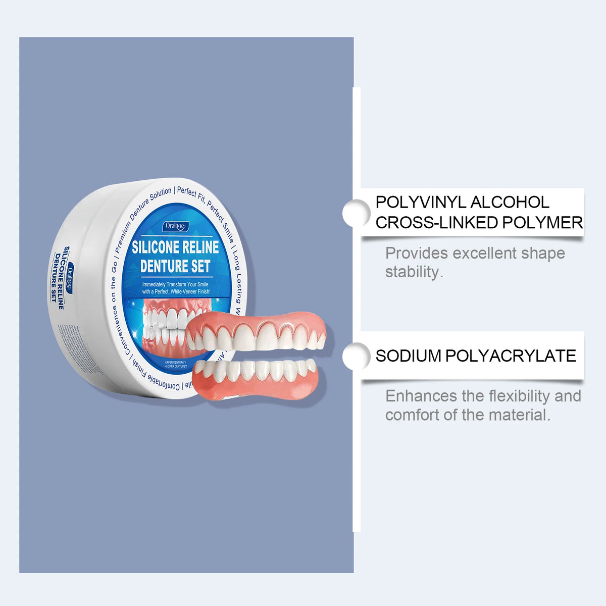 Flexible Silicone Cosmetic Denture Reline Set for Instant Smile Transformation