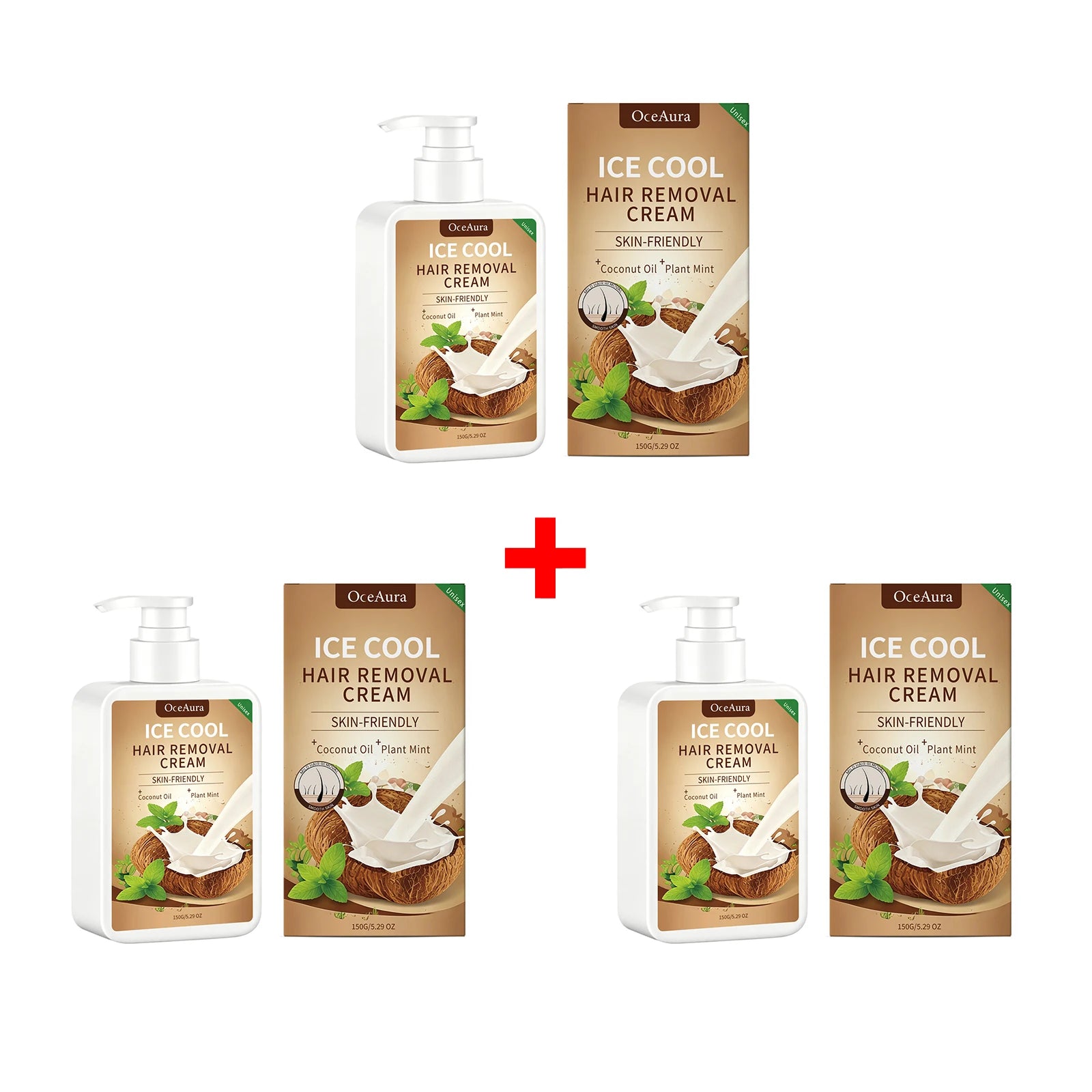 Ice Cool Painless Hair Removal Cream with Coconut Oil & Mint - 20