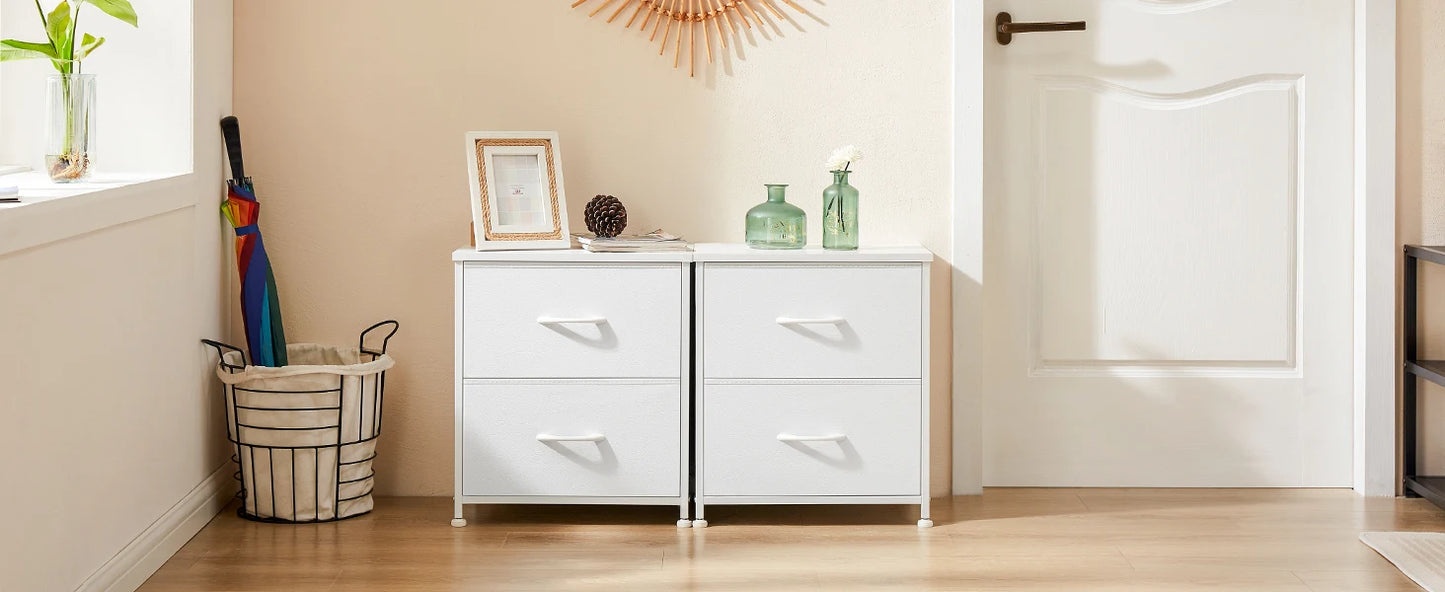 Modern 2-Drawer Nightstand with Sturdy Metal Frame & Wooden Top