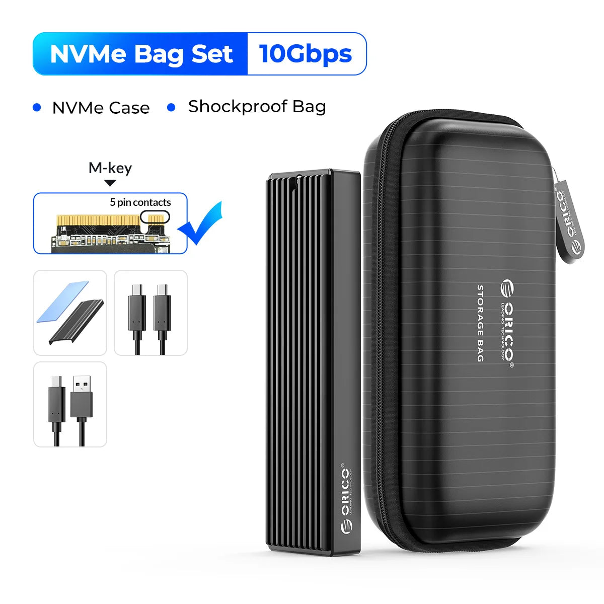 ORICO M.2 NVMe SATA SSD Enclosure - 10Gbps Portable External Drive Case
