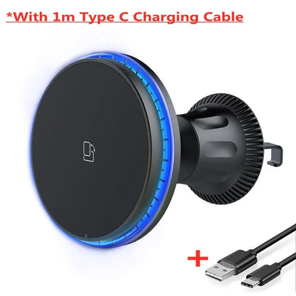 Magnetic Wireless Car Charger for iPhone 15/14/13/12 with RGB LED Light