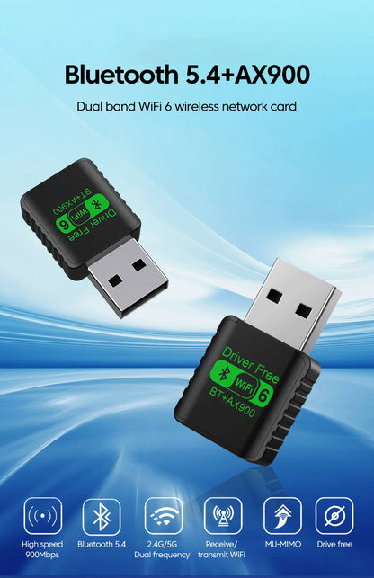 WiFi 6 AX900 USB Adapter with Bluetooth 5.4 - Dual Band Wireless Network Card